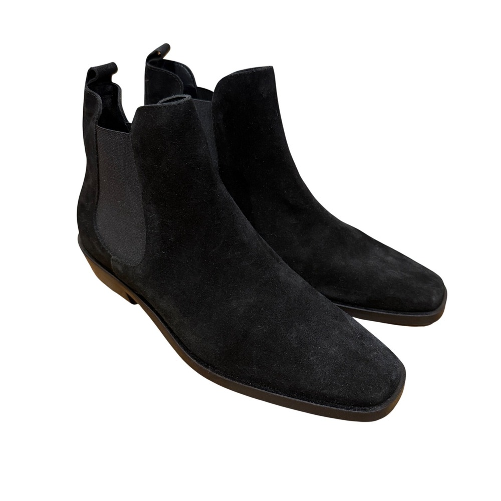 Cordani Bromley Black Suede Chelsea Boots Italy Square Toe Women 39 8.5 Classic